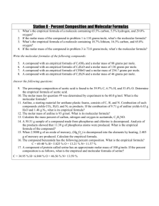 Station 8 - Percent Composition and Molecular Formulas