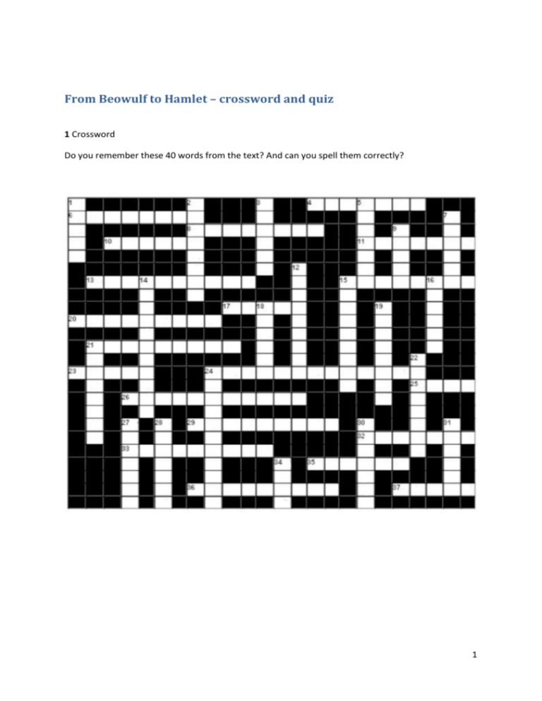 From Beowulf to Hamlet crossword and quiz