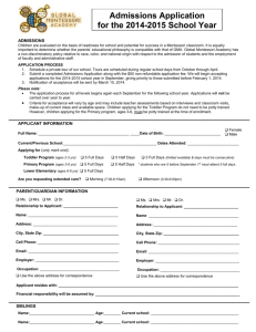 Admissions Application for the 2014-2015 School Year