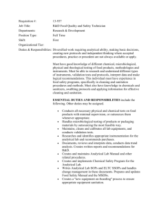 Requisition #: 13-937 Job Title: R&D Food Quality and Safety