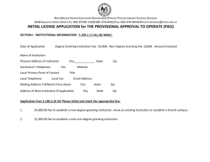 INITIAL LICENSE APPLICATION for THE PROVISIONAL