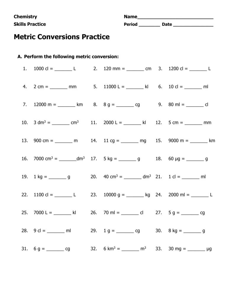 Metric Conversions Practice Throughout Chemistry Conversion Factors Worksheet