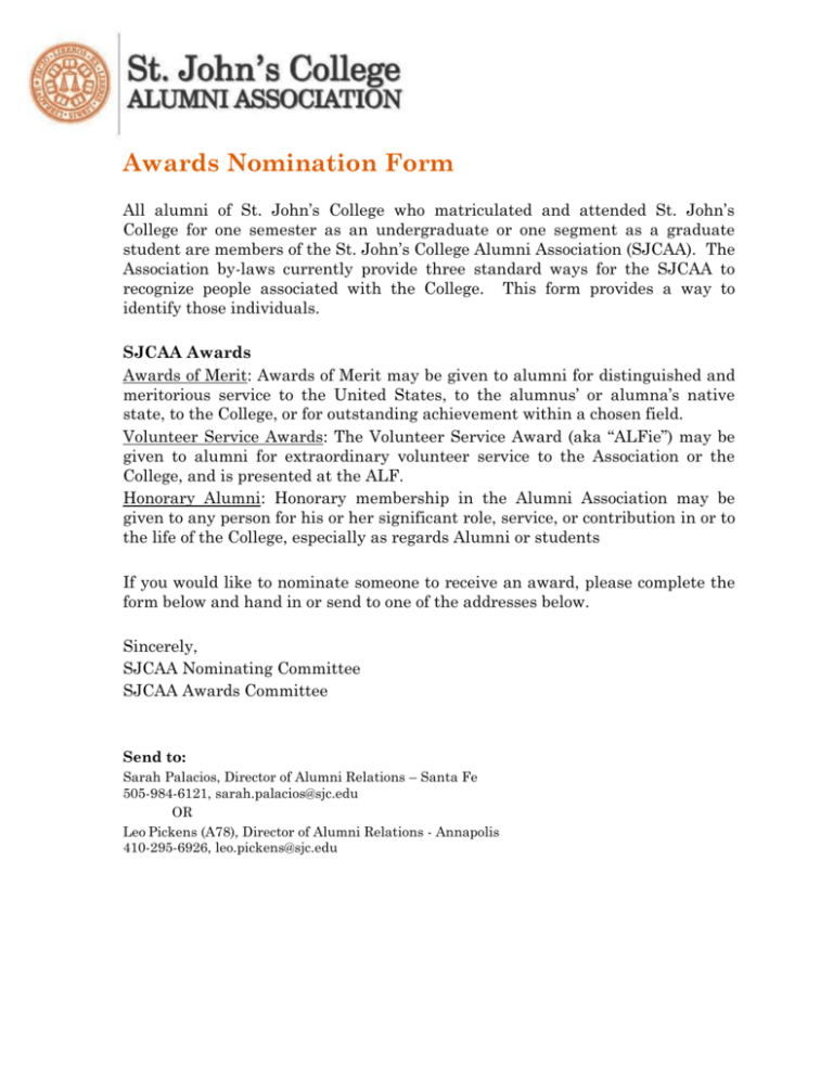 Student Award Nomination Examples