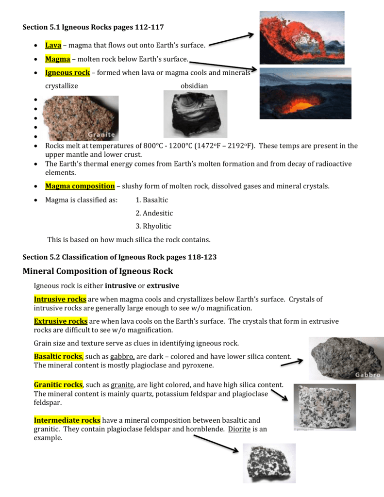Notes 5 1 5 2 Igneous