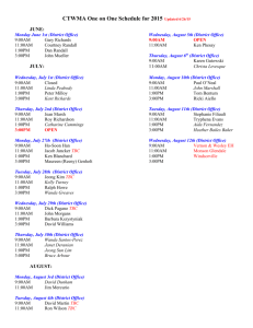CTWMA One on One Schedule for 2014