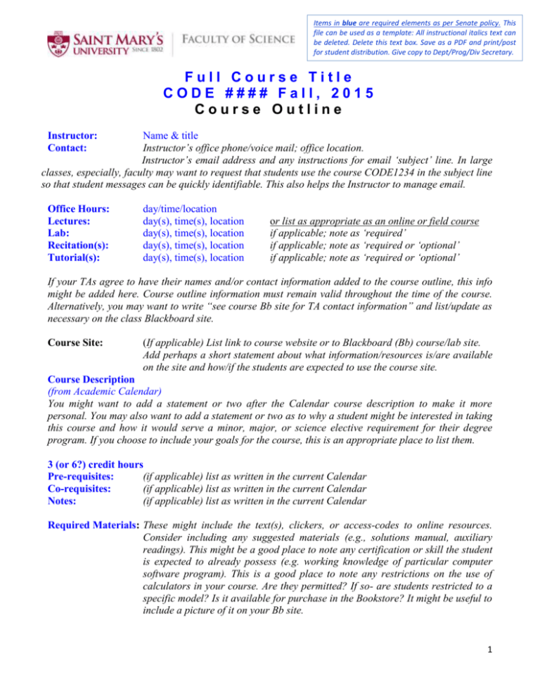 Medical Laboratory Science Course Outline