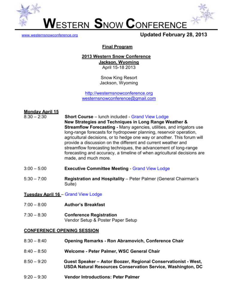 Meeting Program (Word) Western Snow Conference