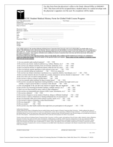 Student Medical History Form