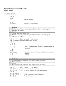 Algebra Multiple Choice Study Guide Answer Section