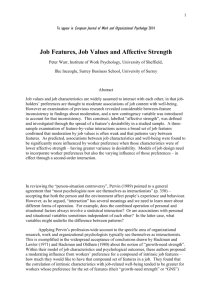 Job features, job values and affective strength. European Journal of