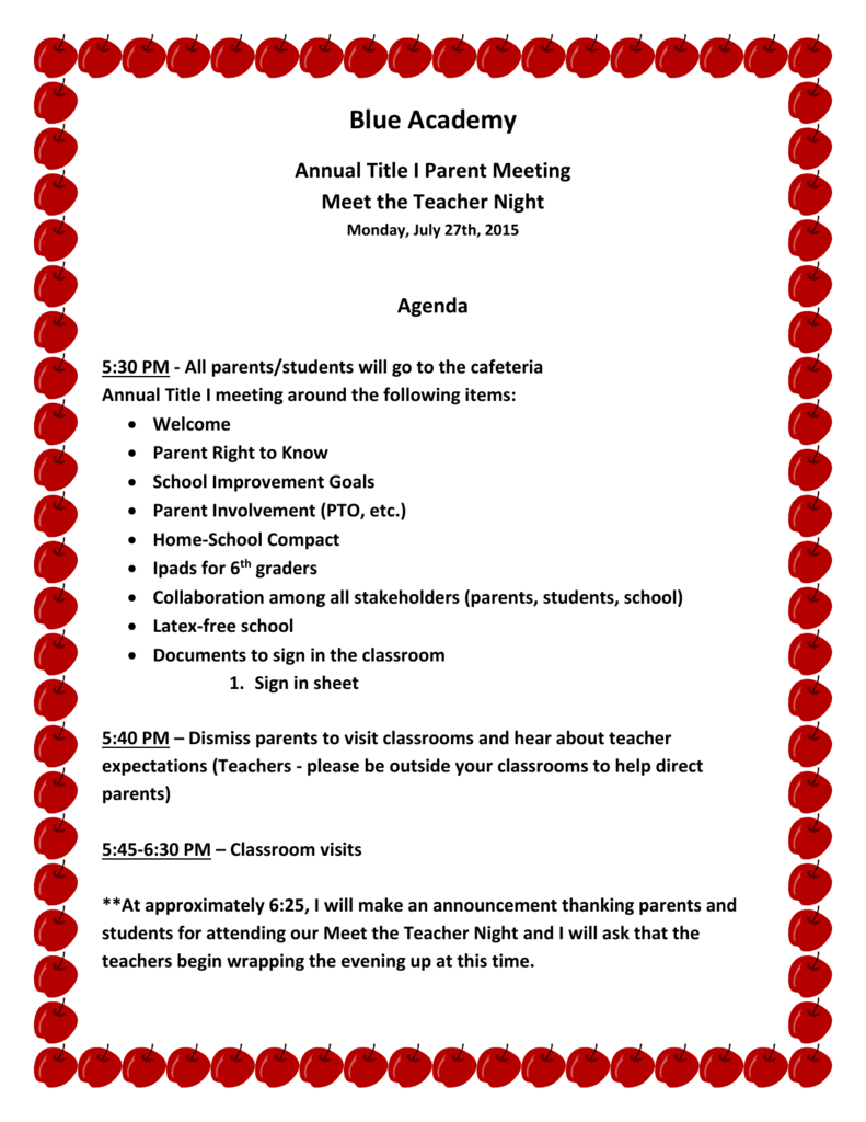 Parent Teacher Meeting Agenda Sloppyploaty