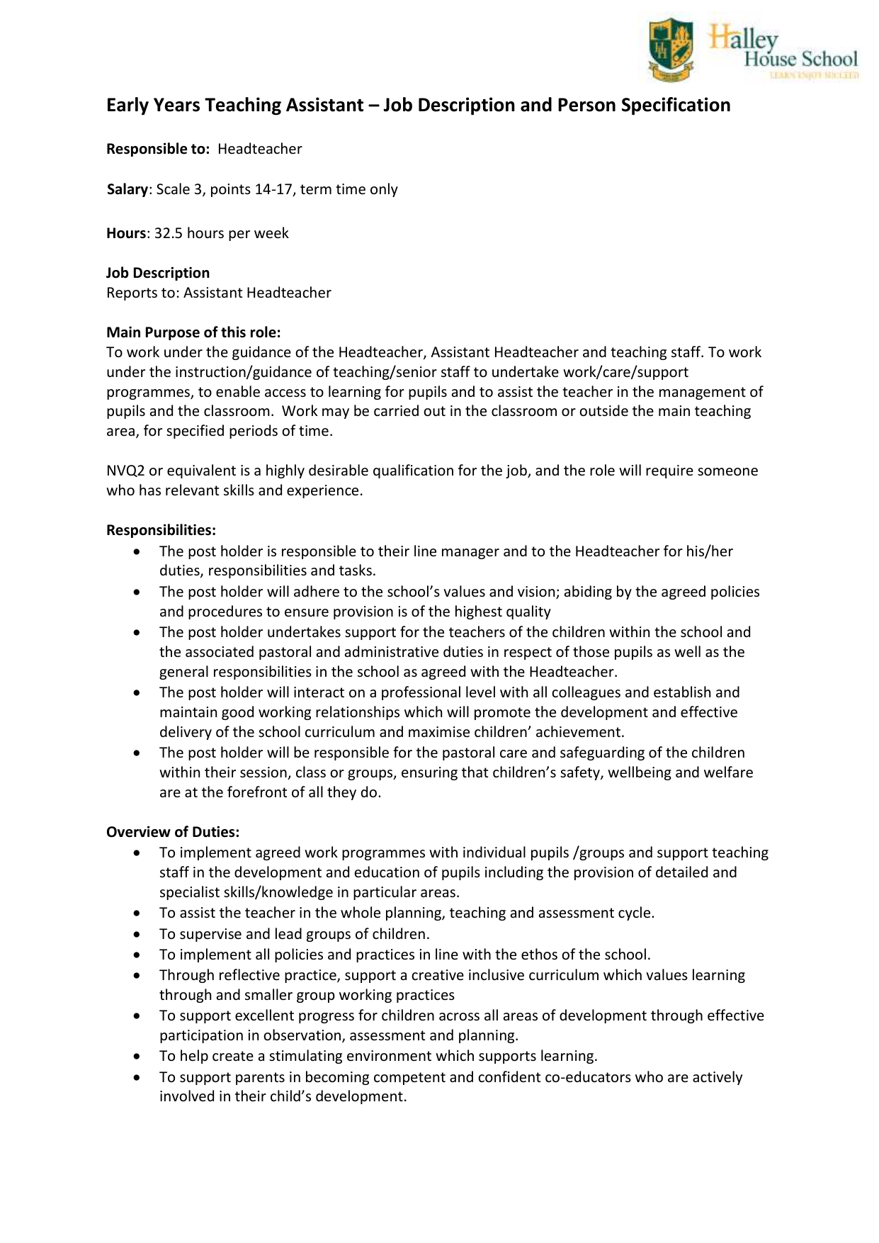 HHS Teaching Assistant JDPS