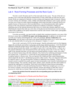 Lab 4: Rock-Forming Processes and the Rock Cycle