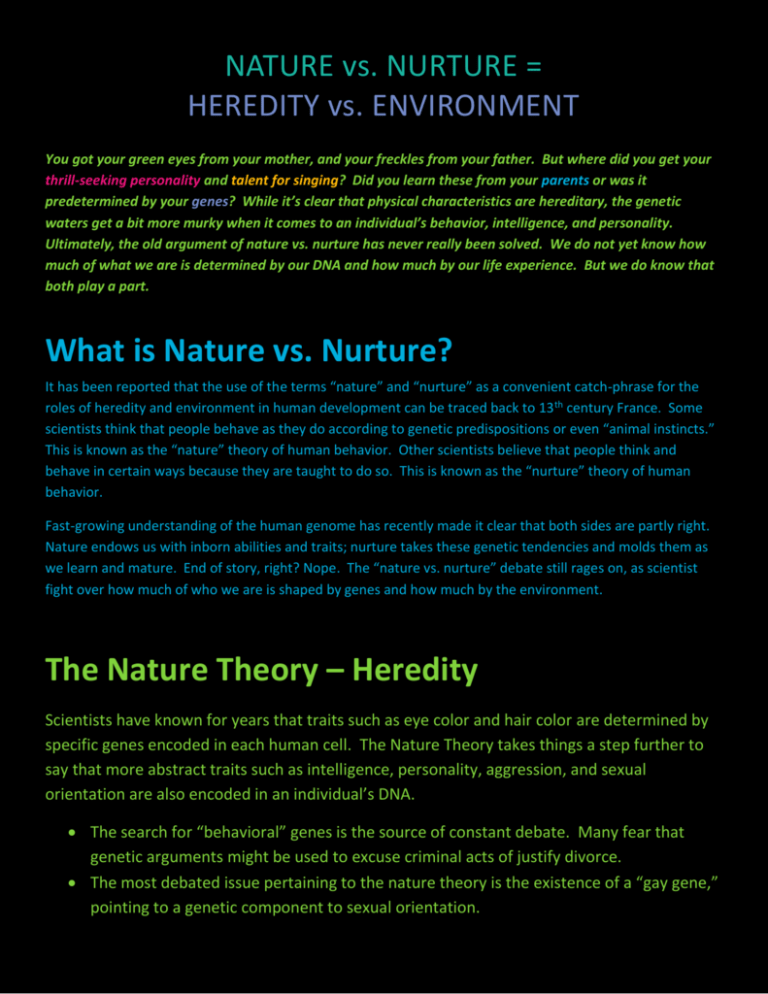 Nature And Nurture Study On Twins