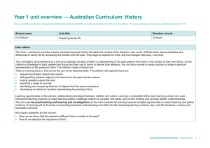 Year 1 unit overview * Australian Curriculum: History