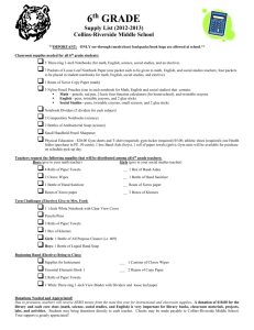 Classroom supplies needed all for 6th grade students: