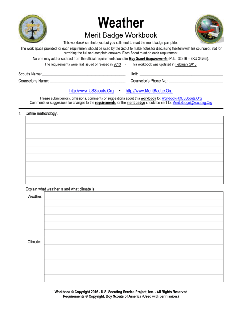 Weather - US Scouting Service Project Pertaining To Weather Merit Badge Worksheet