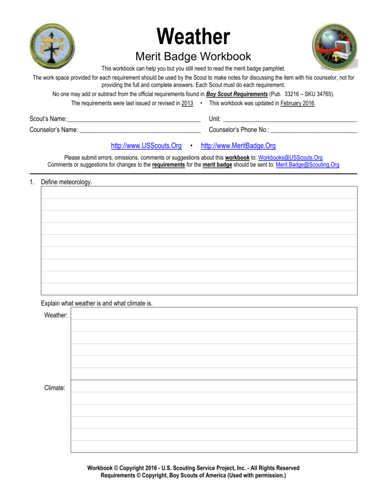 Weather - US Scouting Service Project Throughout  Weather Merit Badge Worksheet