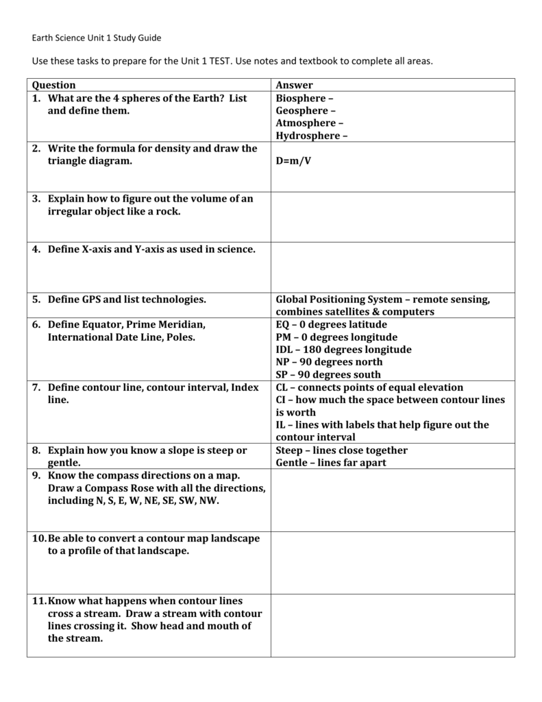 Unit 1 Study Guide KEY Unit 1 Study Guide KEY