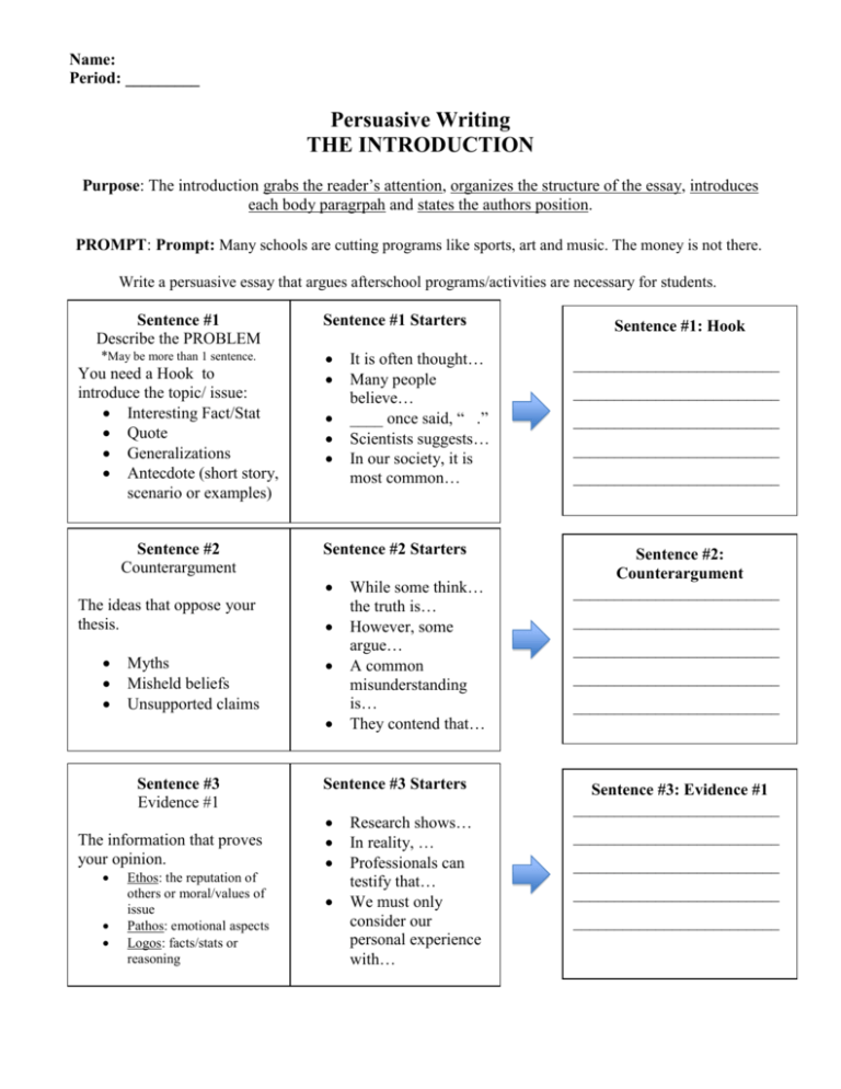 Persuasive Writing Worksheets