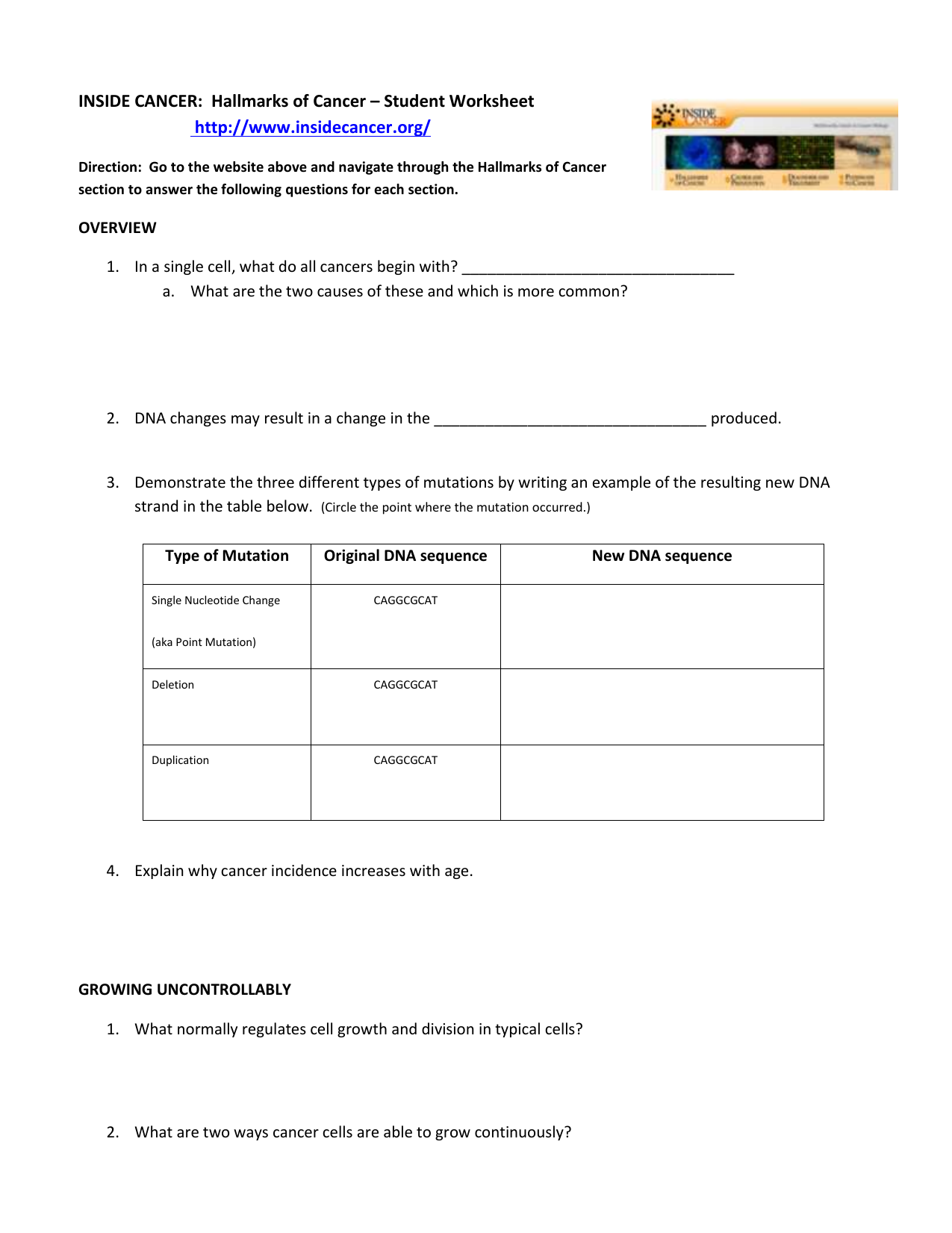 An Inside Look At Cancer Answer Key Free Worksheet By Razanac tzo For Student