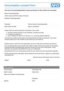 General consent form template for immunisation