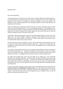 Head`s welcome letter - David Ross Education Trust