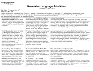 November Language Arts Menu