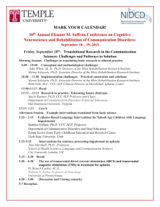 10 th Annual Eleanor M. Saffran Conference on Cognitive