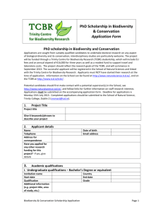 PhD Scholarship in Biodiversity & Conservation Application Form