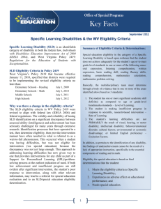 Specific Learning Disabilities & the WV Eligibility Criteria