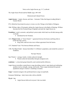 Notes on the Anglo-Saxons, pg. 5-17, textbook The Anglo