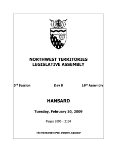 hn090210 - Legislative Assembly of The Northwest Territories