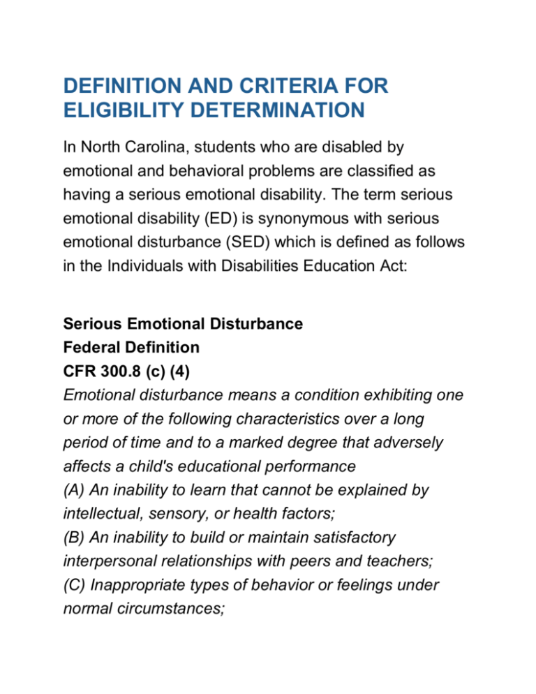 Definition And Criteria For Eligibility Determination