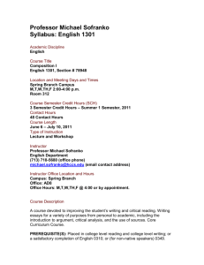 Professor Michael Sofranko Syllabus: English 1301