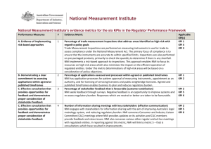 National Measurement Institute`s evidence metrics for the six KPIs in
