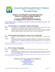 AFWA San Diego Scholarship Application for academic year 2016