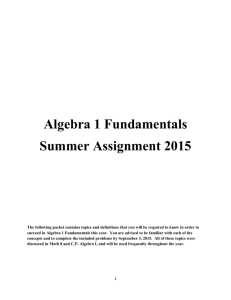 Algebra 1 Fundamentals Summer Assignment 2015