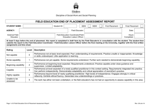 field education end of placement assessment report