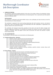 Marlborough Coordinator Job Description PURPOSE OF POSITION