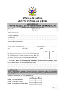 Application To Renew Mining Claims