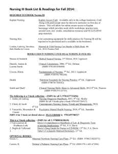Nursing III Book List & Readings for Fall 2014