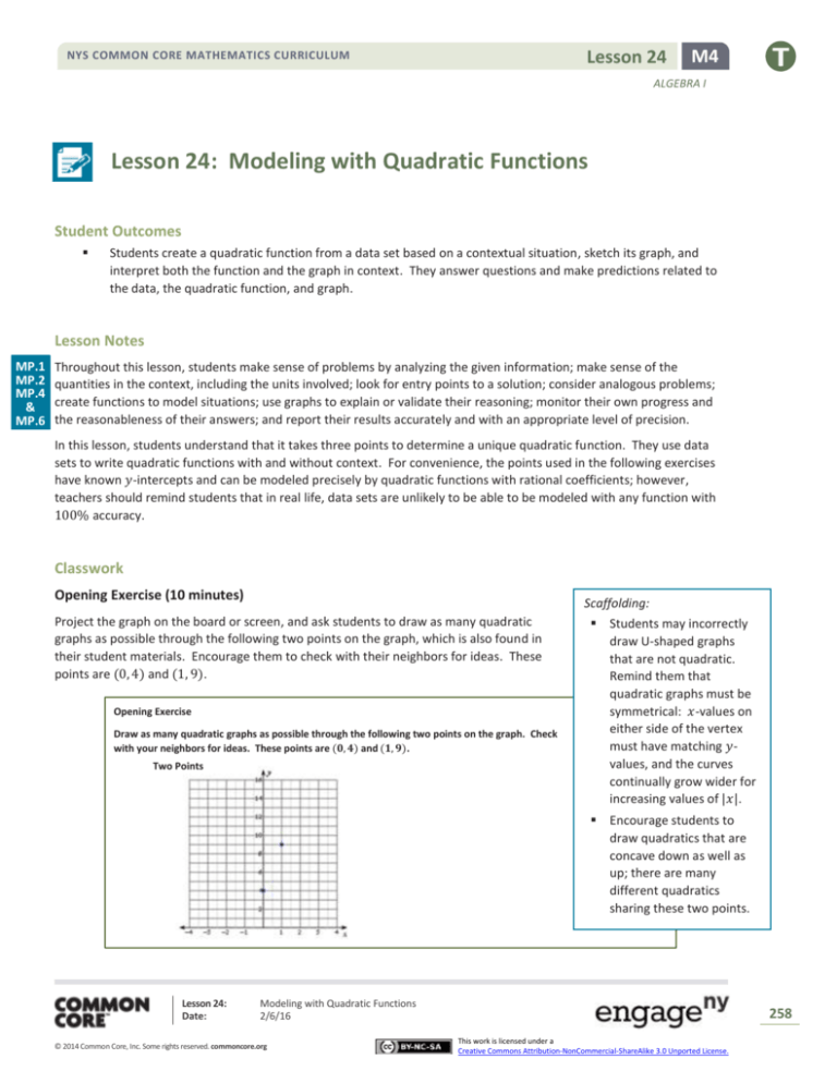 modeling with quadratic functions assignment quizlet