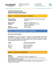 FoodChek Systems Inc. Material Safety Data Sheet