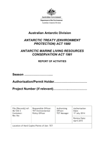 Report of Activities Form - Australian Antarctic Division