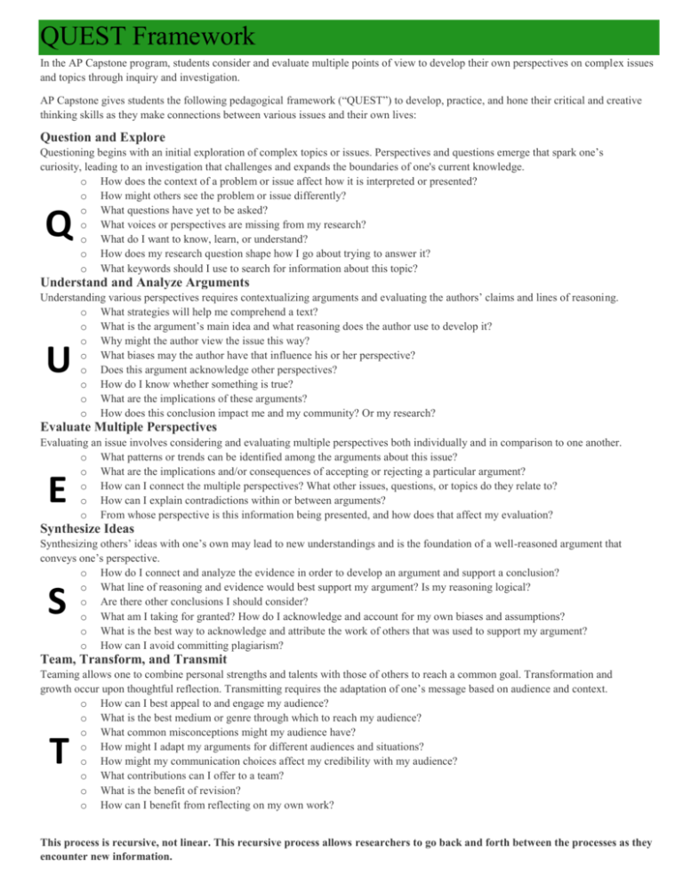 ap research quest framework