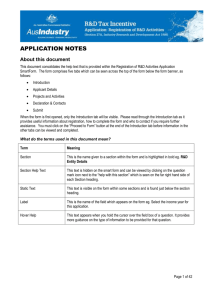 Application Notes - R&D Application for Registration of R&D Activities
