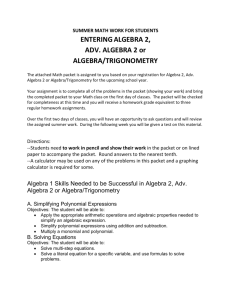 SUMMER MATH WORK FOR STUDENTS ENTERING ALGEBRA 2