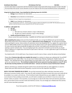 Enrollment Check Sheet Life Sciences First Year Fall 2015 Use this