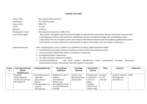 COURSE SYLLABUS Course Title : Development Economics II